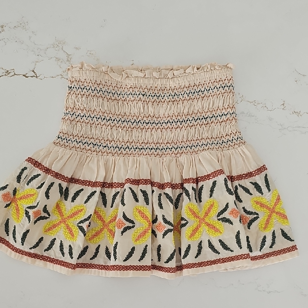 Girls Zara Yellow and White Smocked Bubble Mini Skirt